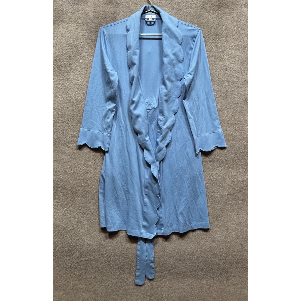 Lake Brand Serene Blue Size Small 100% Pima Cotton Wrap Scalloped Robe Comfy EUC